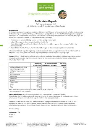 Gedächtnis-Kapseln 180 Kapseln