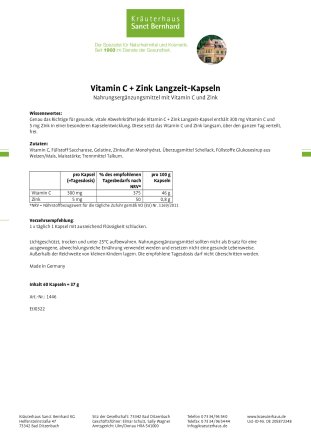 Vitamin C+Zink Langzeit-Kapseln 60 Kapseln