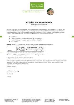 Vitamin C 600 Supra-Kapseln 60 Kapseln