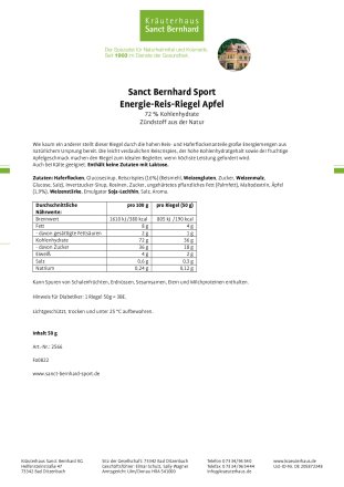 Sanct Bernhard Sport Energie Reis-Riegel Apfel 11er-Pack 550 g